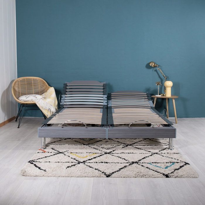 Lit électrique - EBAC LITERIE - S62 – 2x70x190 cm - Réglage fermeté lombaires - Gris
