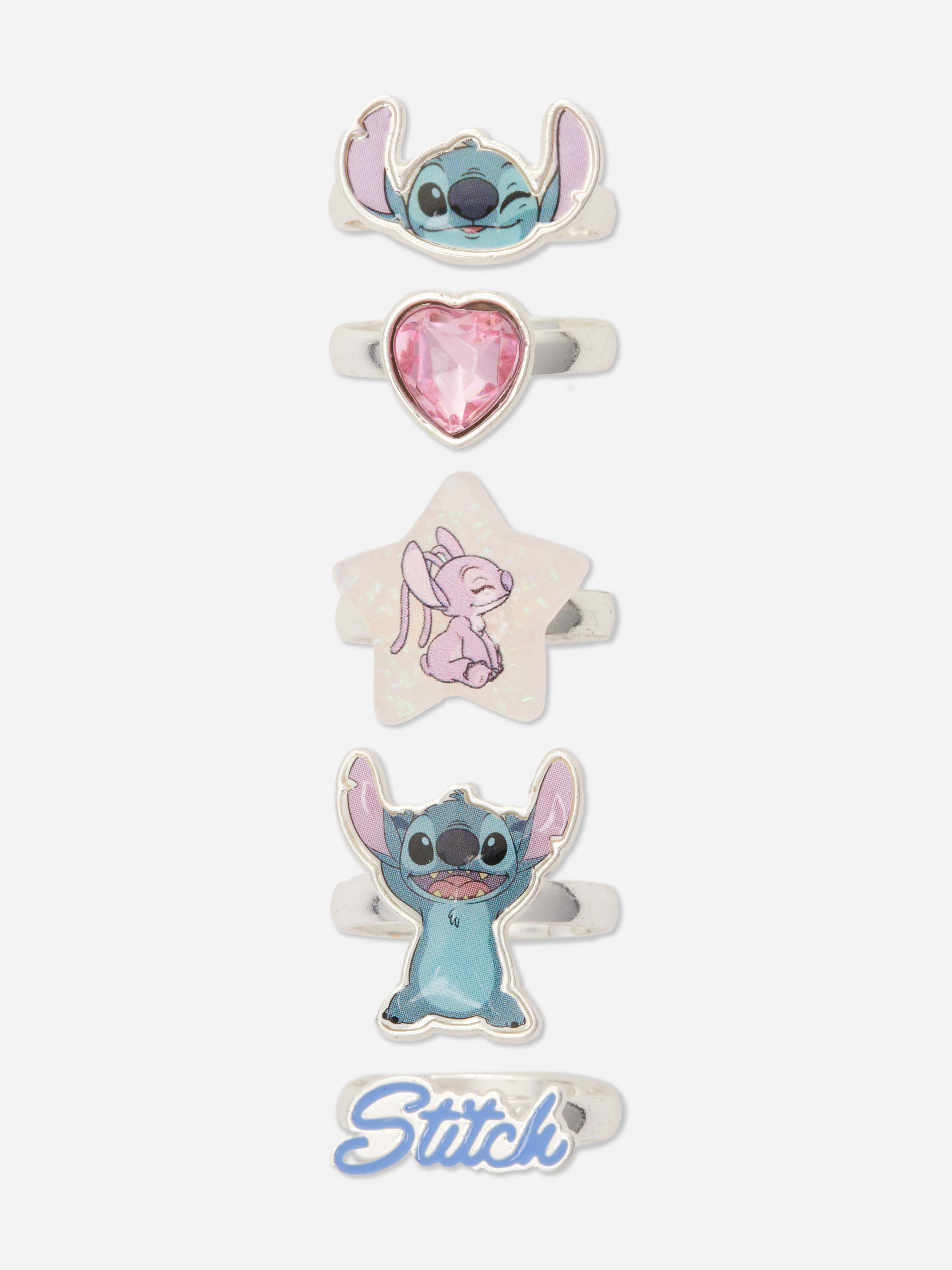 Disney Stitch medálgyűrűk, 5 darabos készlet Öt medálgyűrű az édes Disney Stitch és Angyal főszereplésével