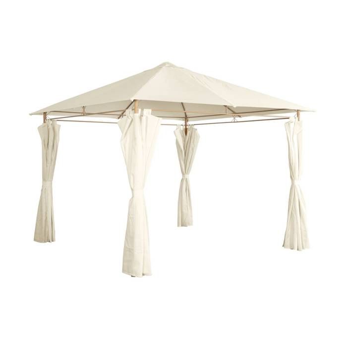 Tuinpaviljoen van 3x3 meter - Elusa - Houtnerfstructuur. Ecru canvas - Pergola met gordijnen. Tuintent. Partytent. Feesttent.