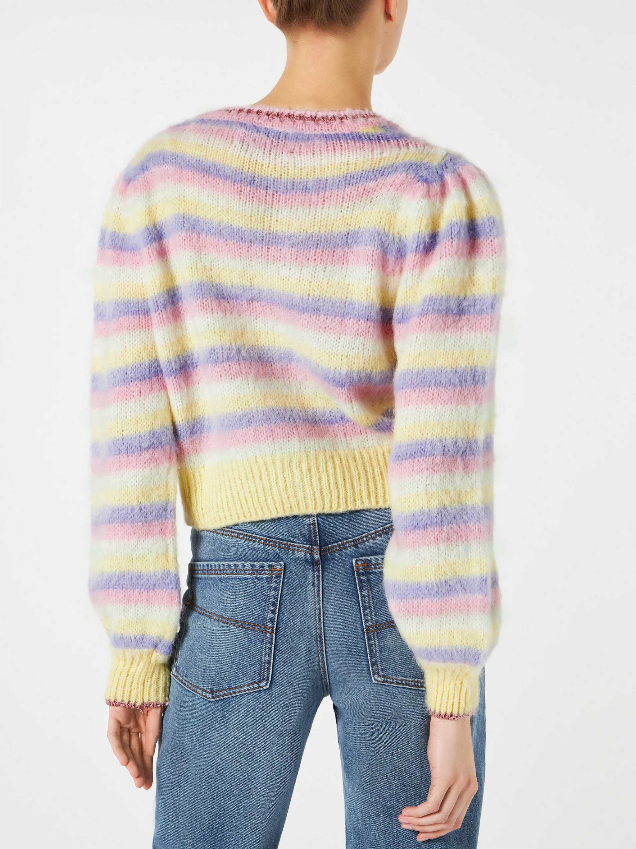 Gilet court en maille brossée avec manches bouffantes et détails en lurex