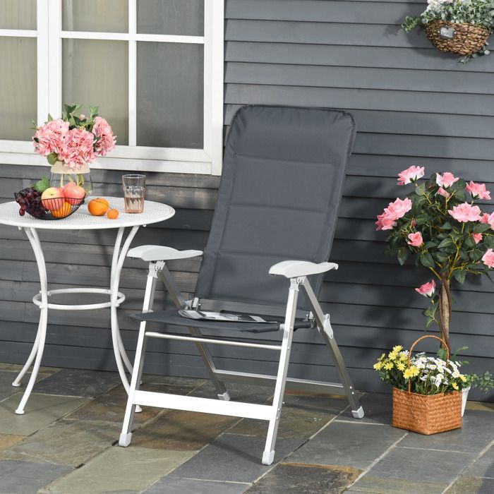 Outsunny - Klappbarer Gartenstuhl - Aluminium - 75 x 61,5 x 115 cm - Dunkelgrau