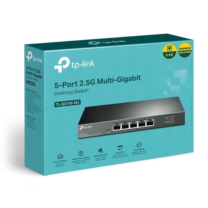 Switch TP-LINK TL-SG105-M2 de 5 puertos y 2,5 Gigabit - Silencioso y sin ventilador