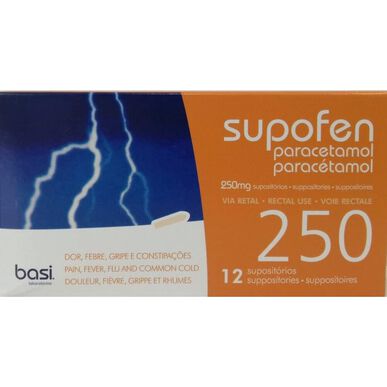 Supofen Supofen Suppositorier Paracetamol 250 mg 12 stikkpiller 12 stikkpiller