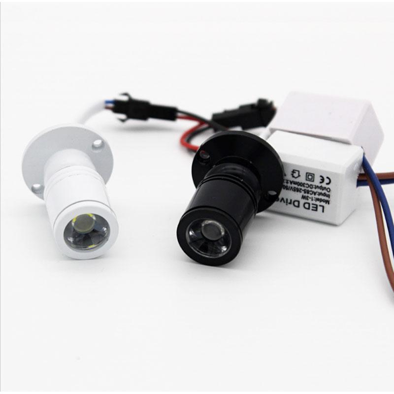 3W LED innfelt skap mini spotlight 110V 220V dimbar downlight Showcase Display Light hvit/svart