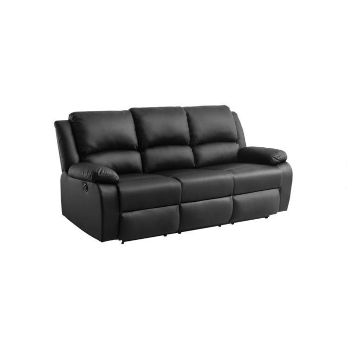 Sofá reclinable eléctrico de 3 plazas LEO en piel sintética - Negro - 193 x 93 x 96 cm - LOUNGITUDE