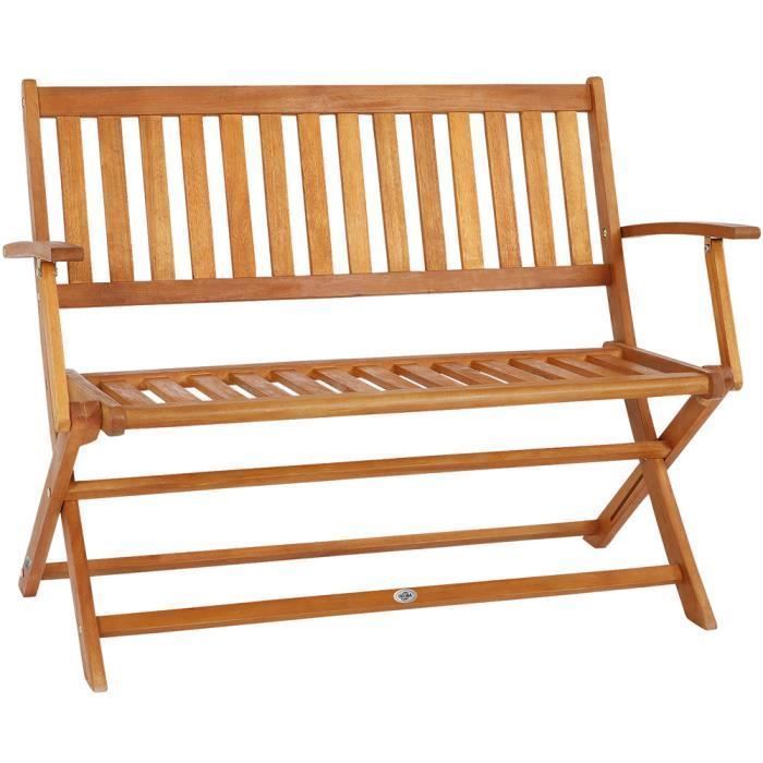 Banco de jardín plegable, madera de eucalipto con certificación FSC®, 2 plazas, 4 patas resistentes, banco de madera preaceitado para patio, balcón y otros muebles.
