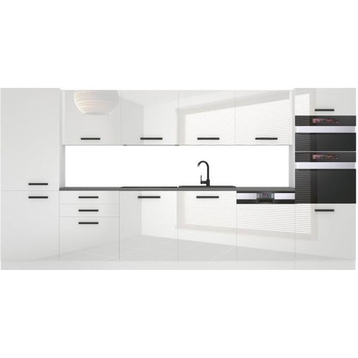 Cocina completa - B BELINI GROUP - NAOMI - 360 cm - Blanco brillante - Diseño contemporáneo