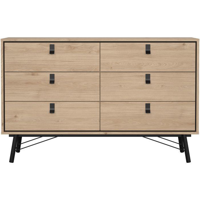 Commode RY - 6 Tiroirs - Décor Chêne - L150,3 x P40,1 x H94,8 cm