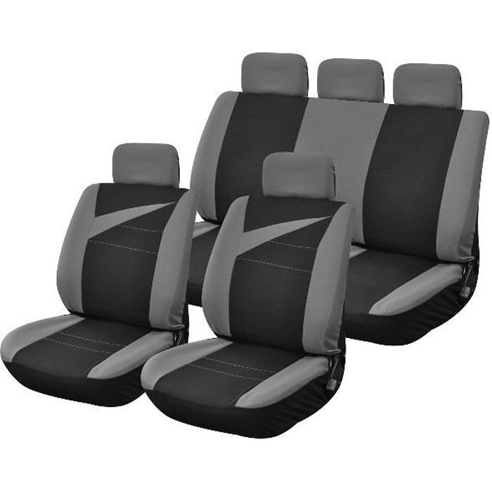 Universal car seat cover - PERALINE - Black and Grey - Stretch fabric and 100% polyester