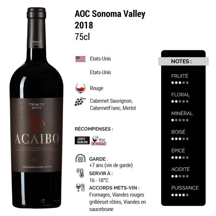 Trinité Estate Sonoma Valley Acaibo 2018 - Vin Rouge des Etats-Unis (3x75cl)