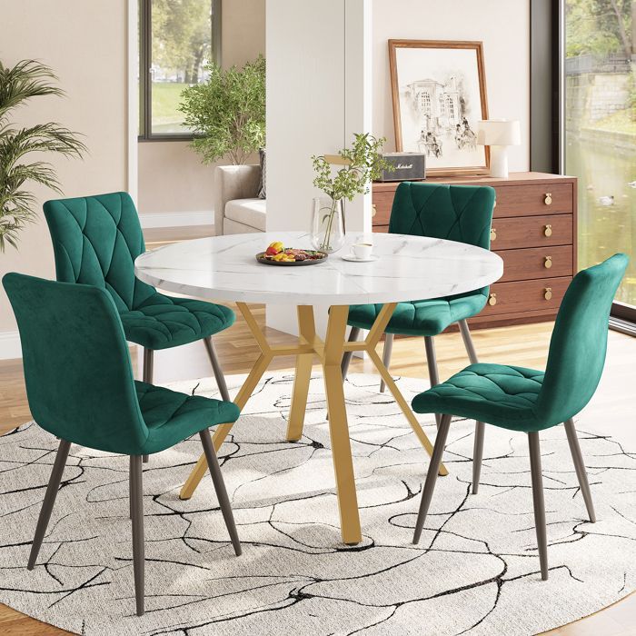 Thickened Tabletop Dining Set, Table and Chair Set (5 Pieces), Modern and Simple Round Table and Chairs