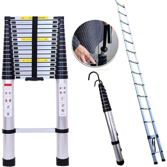 Aluminum telescopic ladder - 6.2 m - 20.3 ft - Extra long extendable ladder - With 2 hooks - Detachable