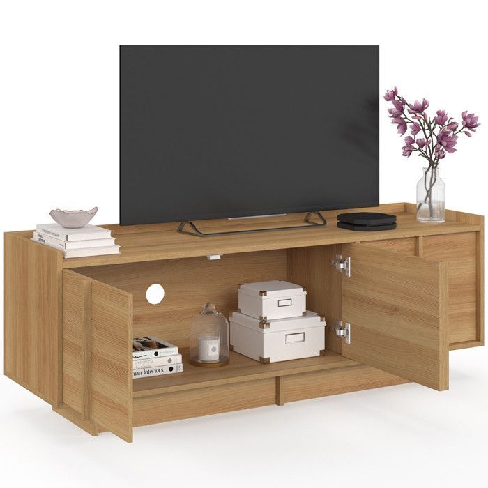 Mueble para TV IDMARKET ROSIE de 140 cm con 3 puertas, acabado en haya, diseño minimalista.
