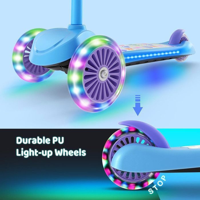 BremToy kinderstep met verlicht platform en PU LED-wielen, 4 verstelbare hoogtestanden, responsieve remmen, lichtgewicht, blauw