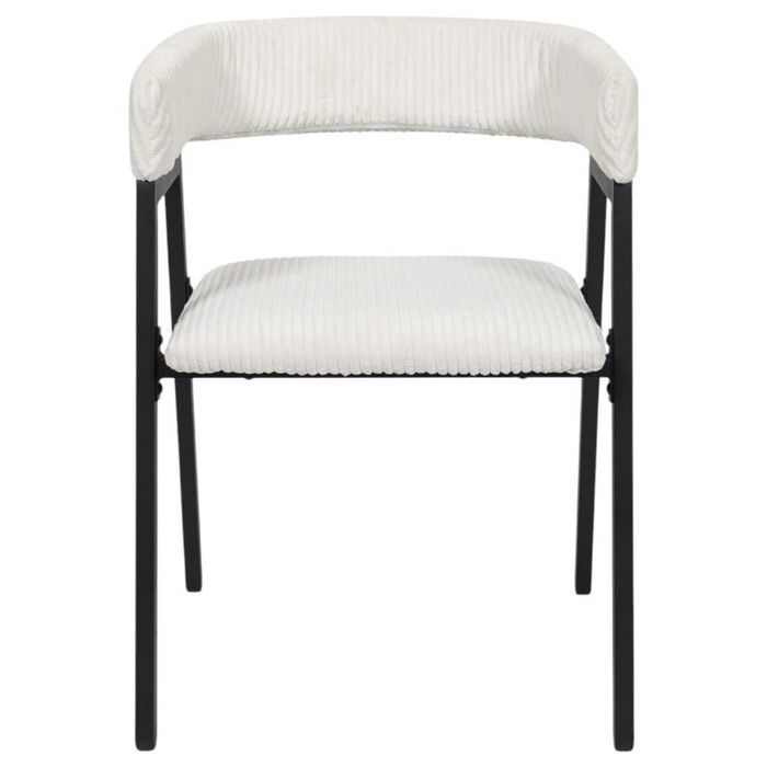 Lot de 2 fauteuils de table design en métal et velours côtelé coloris crème - AMORY