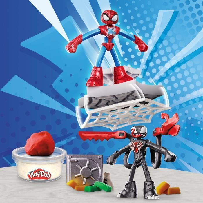 Set Play-Doh Spider-Man, Attacco di Lama con 2 personaggi flessibili, 7 accessori e pasta modellabile, età 4+, Marvel