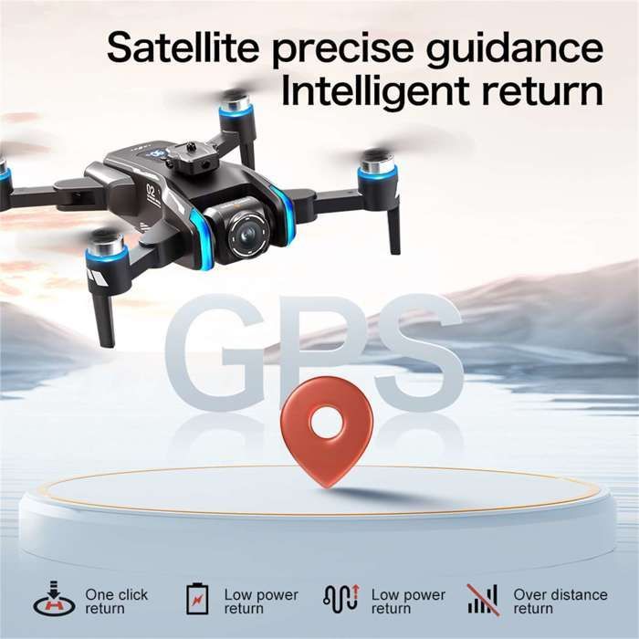 Dron GPS de doble cámara con giro de 180°, control remoto 5G, pantalla, retorno inteligente y 3 baterías.