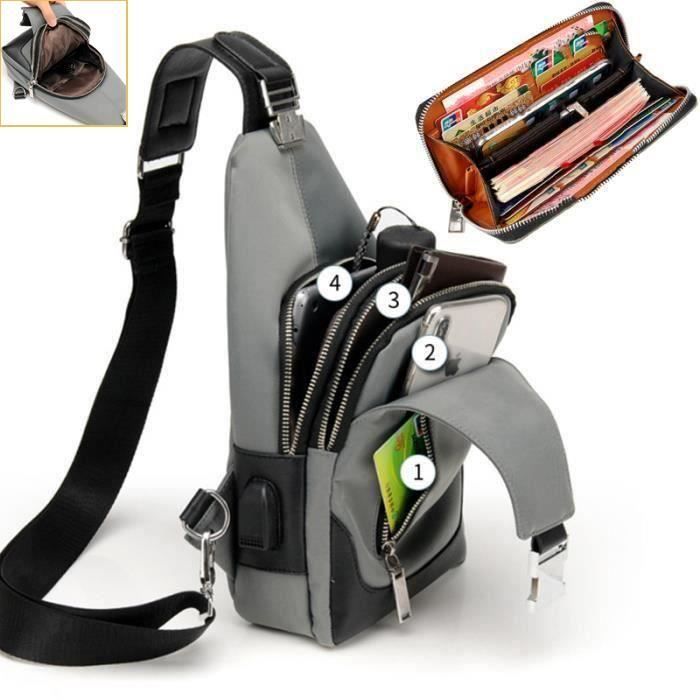 Bolso de hombro para hombre + cartera, bolso de pecho impermeable, bolso bandolera de tela para el trabajo, compras, viajes, regalo de Navidad