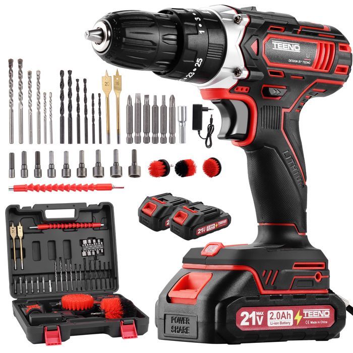 Perceuse Visseuse Sans Fil - TEENO - Perceuse Visseuse 21V - 45 Nm - 2 vitesses - 2x2.0Ah