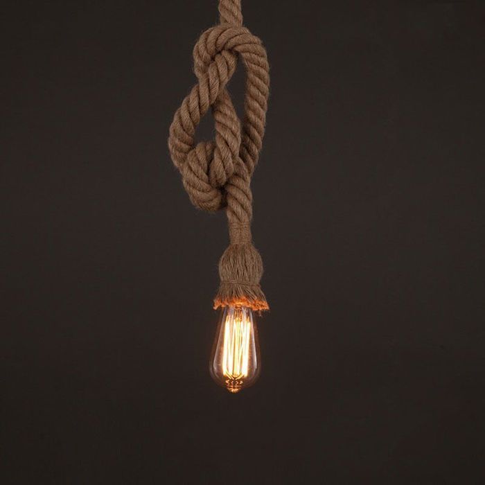 WOTTES Rétro Lustre Suspension Araignee Corde de Chanvre avec 3 Bras E27 Douille,  Industriel Lampe DIY 2.0m Fil Longueur Ajustable
