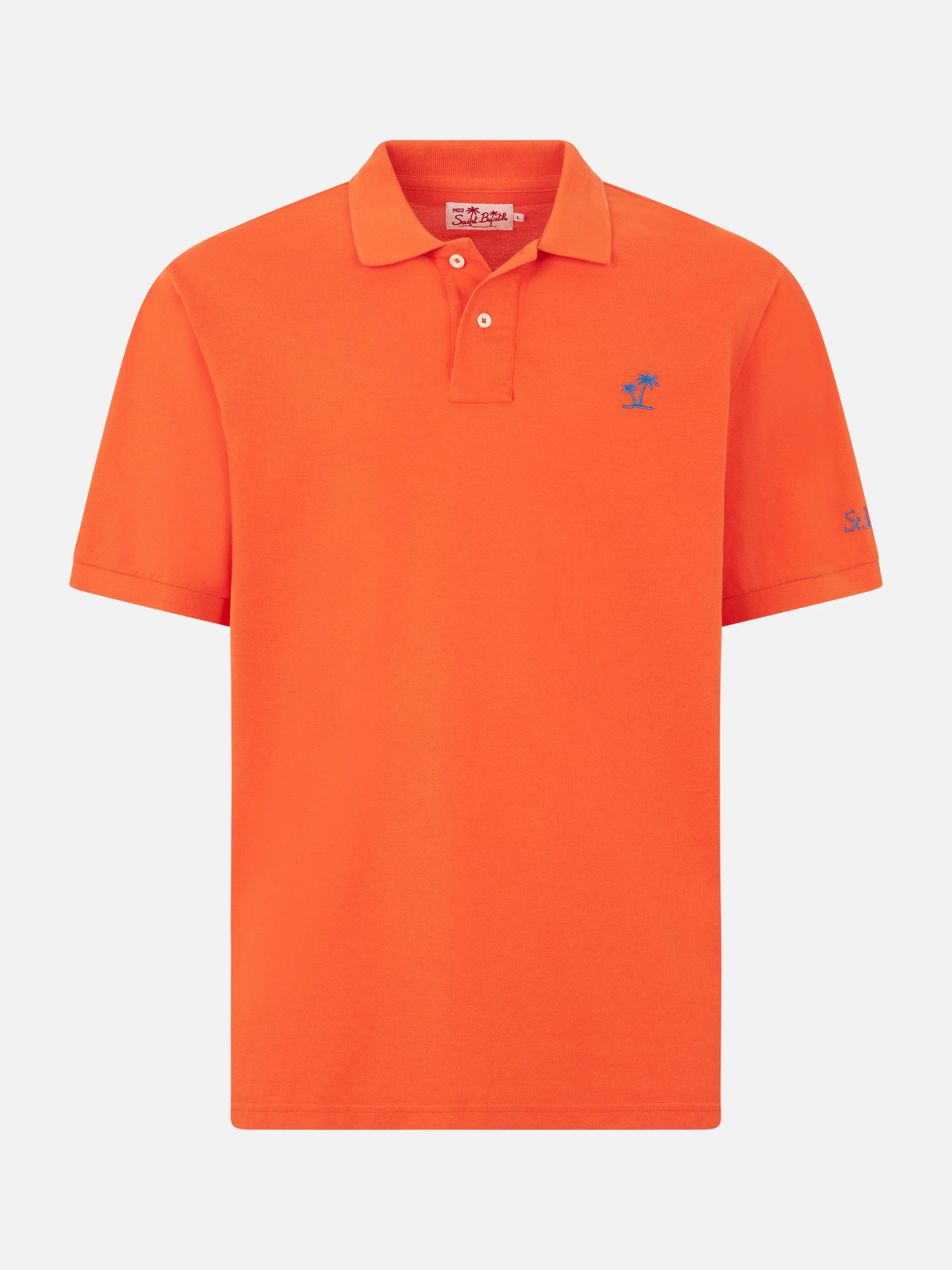 Polo da uomo in piquet arancione con logo St. Barth ed effetto vintage