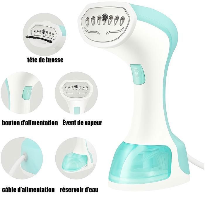Ferro a vapor vertical portátil para roupas, 1200 W, saída de vapor constante de 26 g/min, reservatório de água de 160 ml - Verde
