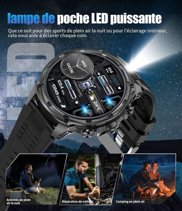 Smartwatch da uomo in stile militare con ampio schermo HD da 1,85