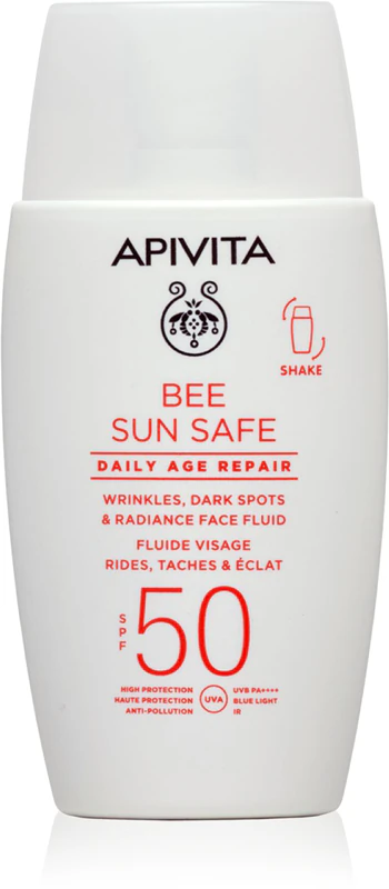 Fluido protetor solar diário Apivita Bee Sun Safe Age Repair FPS 50, antirrugas.