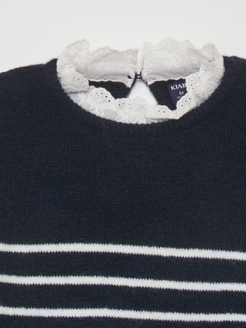 Maxi gestreepte gebreide trui - BLAUW