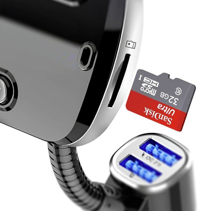 Kit vivavoce Bluetooth - Universale - Trasmissione FM - Telecomando incluso - Cavo flessibile - Nero