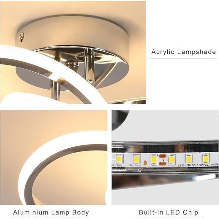 DELIPOP LED-Deckenleuchte – Chrom – 30 W, 3000 K – 30 x 10 cm