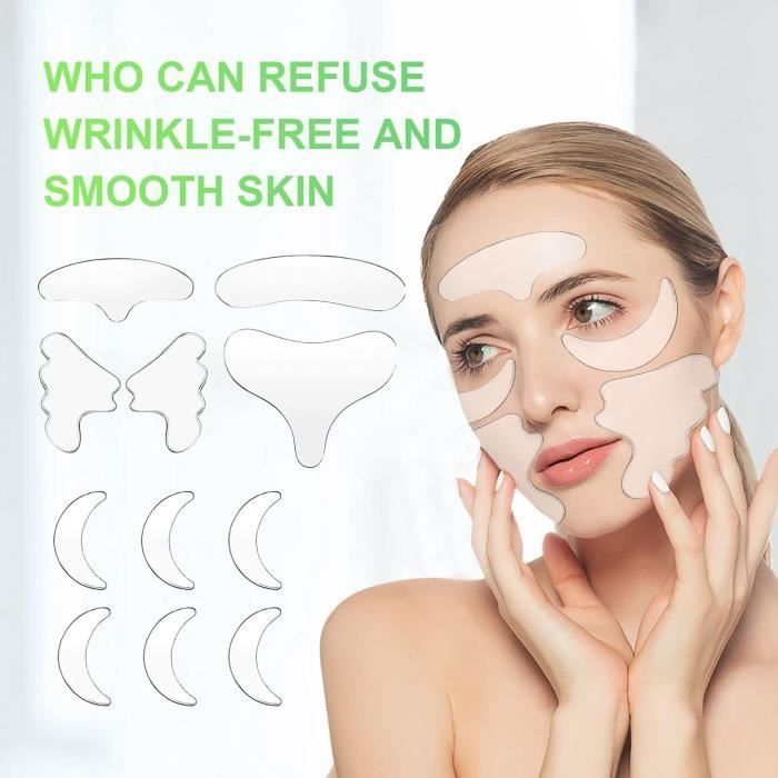 11 parches de silicona antiarrugas reutilizables para rostro y frente, ideales para la frente, los ojos y las mejillas.