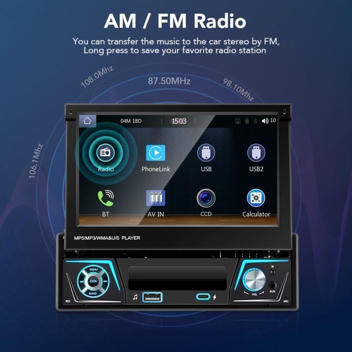 7-Zoll-Android-Autoradio mit Android Auto, CarPlay, Bluetooth, RDS, FM/AM-Radio und Mirror Link-Unterstützung – GEARELEC