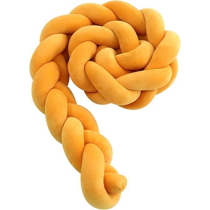 Paracolpi per letto 3M, cuscino intrecciato a forma di serpente, morbido in velluto, per divano, 100% fatto a mano (giallo)