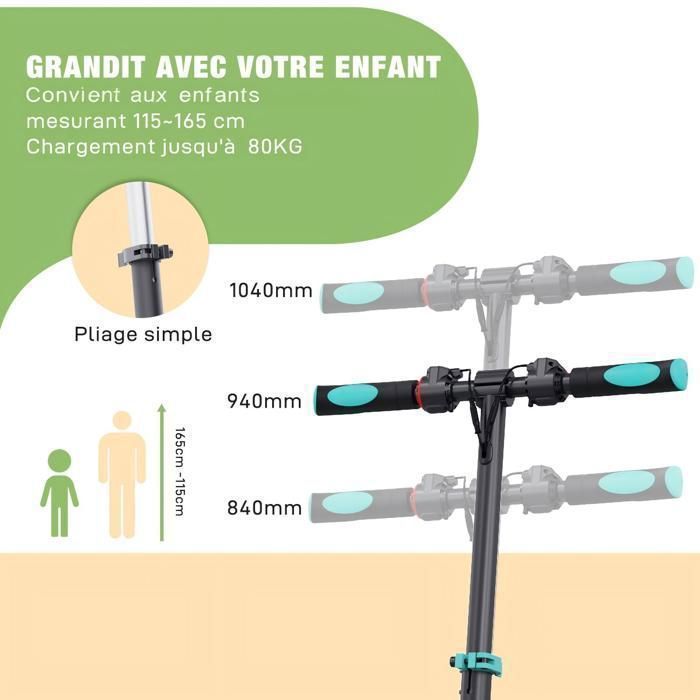RCB R15 Trottinette électrique pliable enfant Seul 7,55 kg Hauteur ajustable Cadeau pour Enfant et Ados Bleu