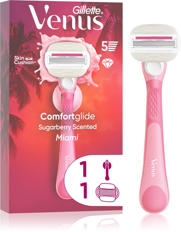 Gillette Venus Comfortglide Sugarberry Miami sieviešu skuveklis ar dušas turētāju