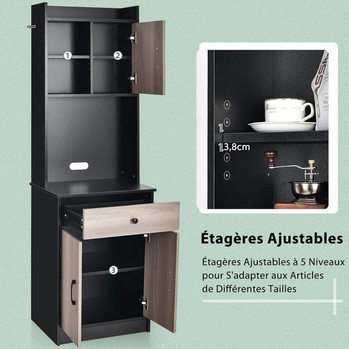 Aparador de cocina COSTWAY con 3 puertas y 1 compartimento de almacenamiento, gestión de cables, 60 x 40 x 180 cm, negro