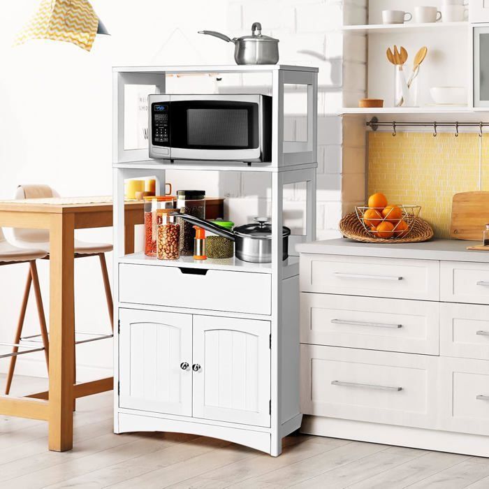 Armario de almacenamiento GOPLUS con cajón y 2 estantes - 60x32,5x122 cm - Estilo moderno, blanco