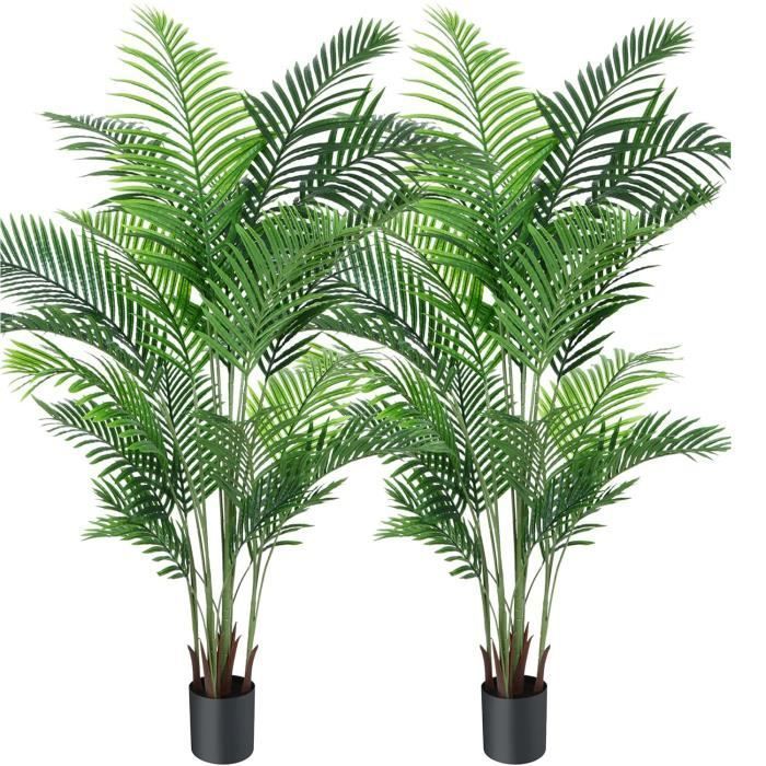 Set of 2 Artificial Decorative Areca Palm Trees, 150cm, Fake Indoor/Outdoor Plants in Plastic Pots for Living Room or Balcony, Green Decoration