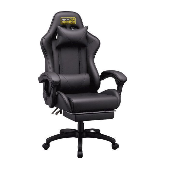 Ergonomic gaming chair with footrest | Adjustable reclining gaming chair – Long-lasting comfort, black