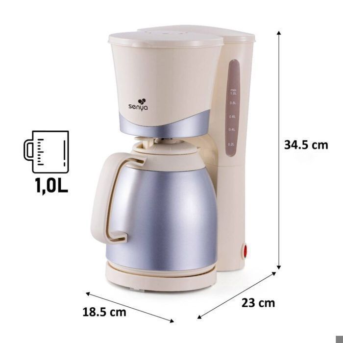 Senya Cafetière Isotherme Simple coffee 1L, Filtre Permanent et Système Anti-Goutte, Arrêt Automatique