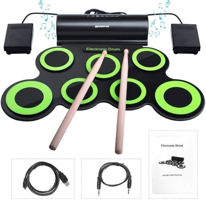 Electronic drum set with percussion pad, portable electronic roll-up drum, perfect for beginners and children