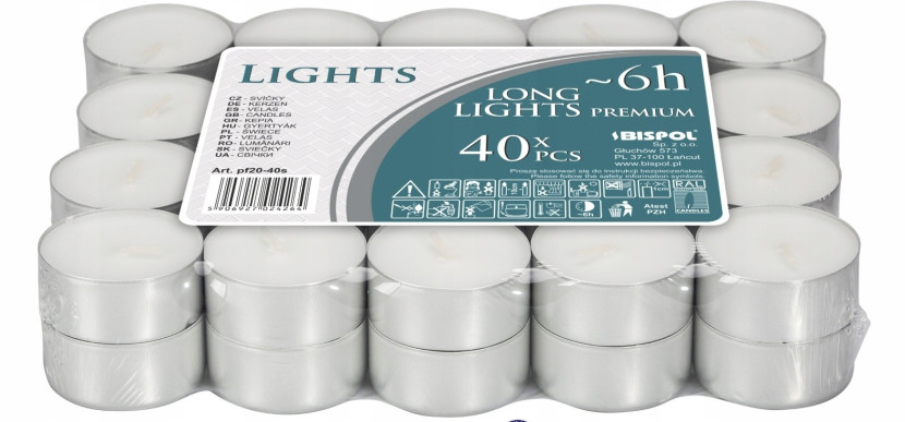 Podgrzewacze Bezzapachowe Tealight Bispol 6H Long Lights 40Szt.