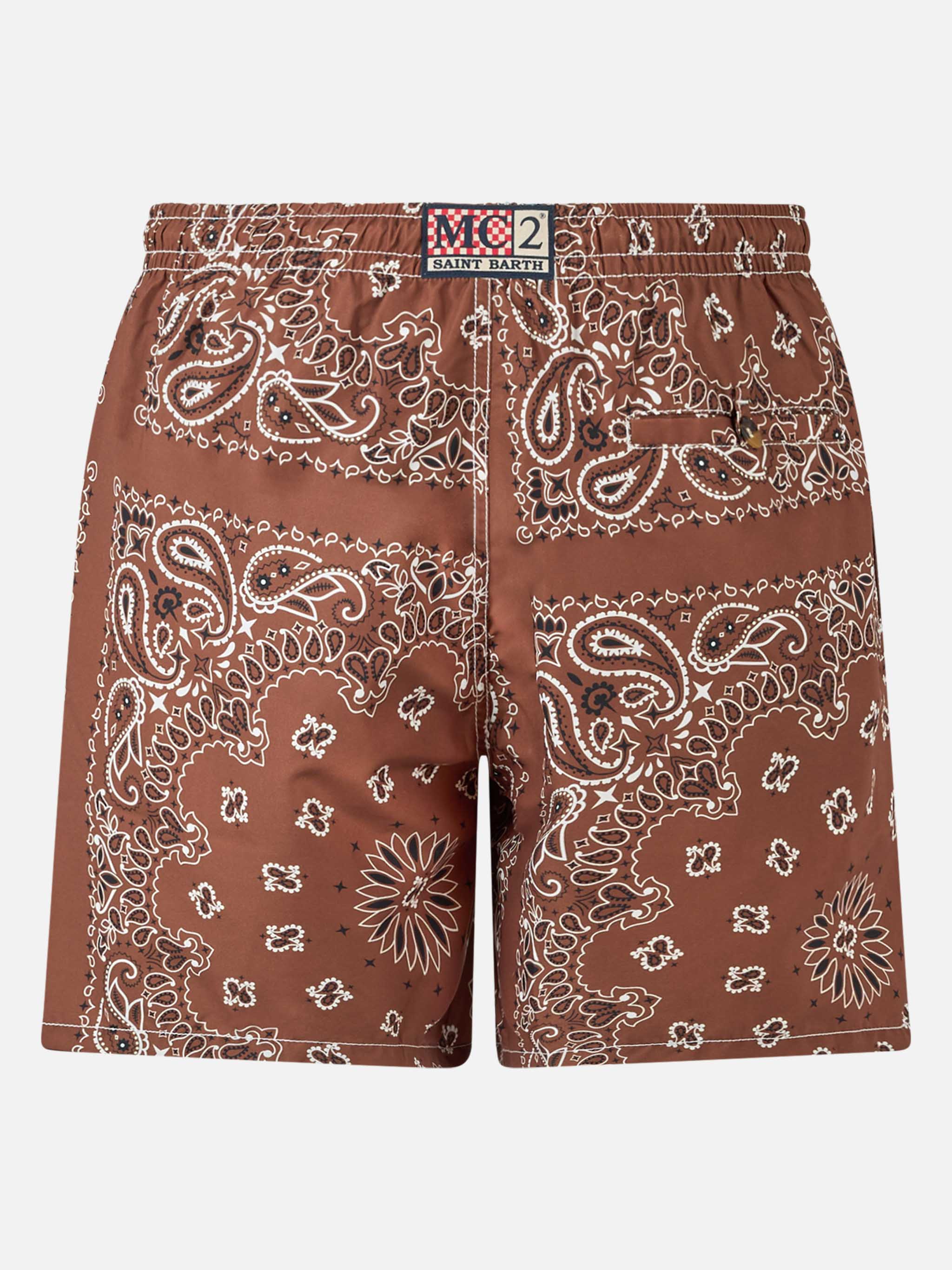 Heren zwempak in bruin met bandana-print