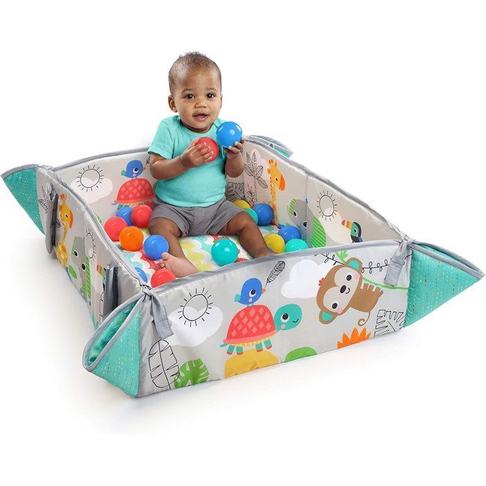 Alfombra de juegos para bebés BRIGHT STARTS, piscina de bolas, tropical, 5 modos de juego - 40 bolas - 7 juguetes desmontables, regalo para bebés
