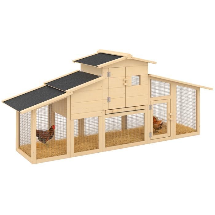 IDMARKET Poulailler VIP avec pondoir et clapier double XXL en bois