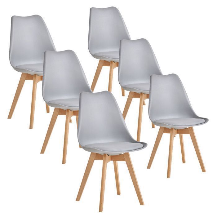 Chaises de Salle à Manger - DOWISDOLY - Scandinave - Lot de 6 - Assise en cuir - L 49 x P 42 x H 83 (Gris)