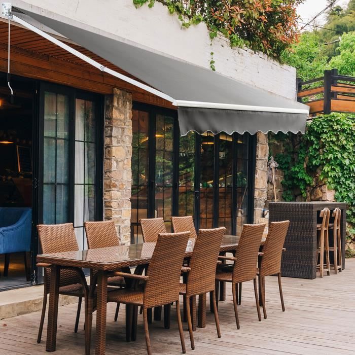 COSTWAY Manual Retractable Awning 245x200CM Adjustable Angle 40°-100° No Drilling Required Metal and Fabric for Window/Balcony/Garden Grey