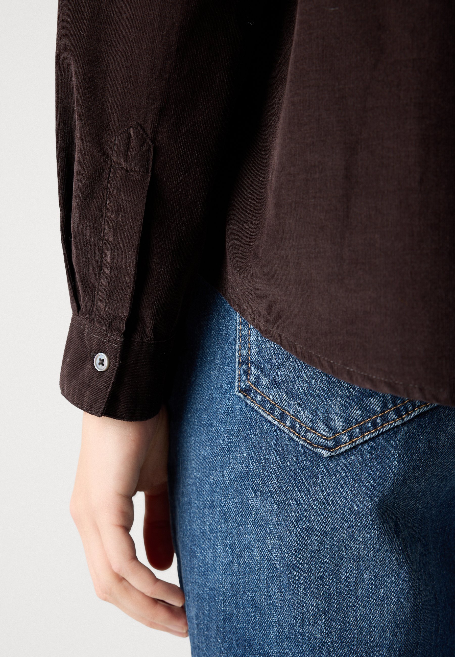 Marc O'Polo blouse met kraag en lange mouwen, effen kleur - Blouse met knoopsluiting - donkerbruin