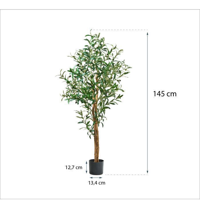Artificial olive tree 145 cm, decorative plant with realistic leaves and olives for living room, bedroom or office
